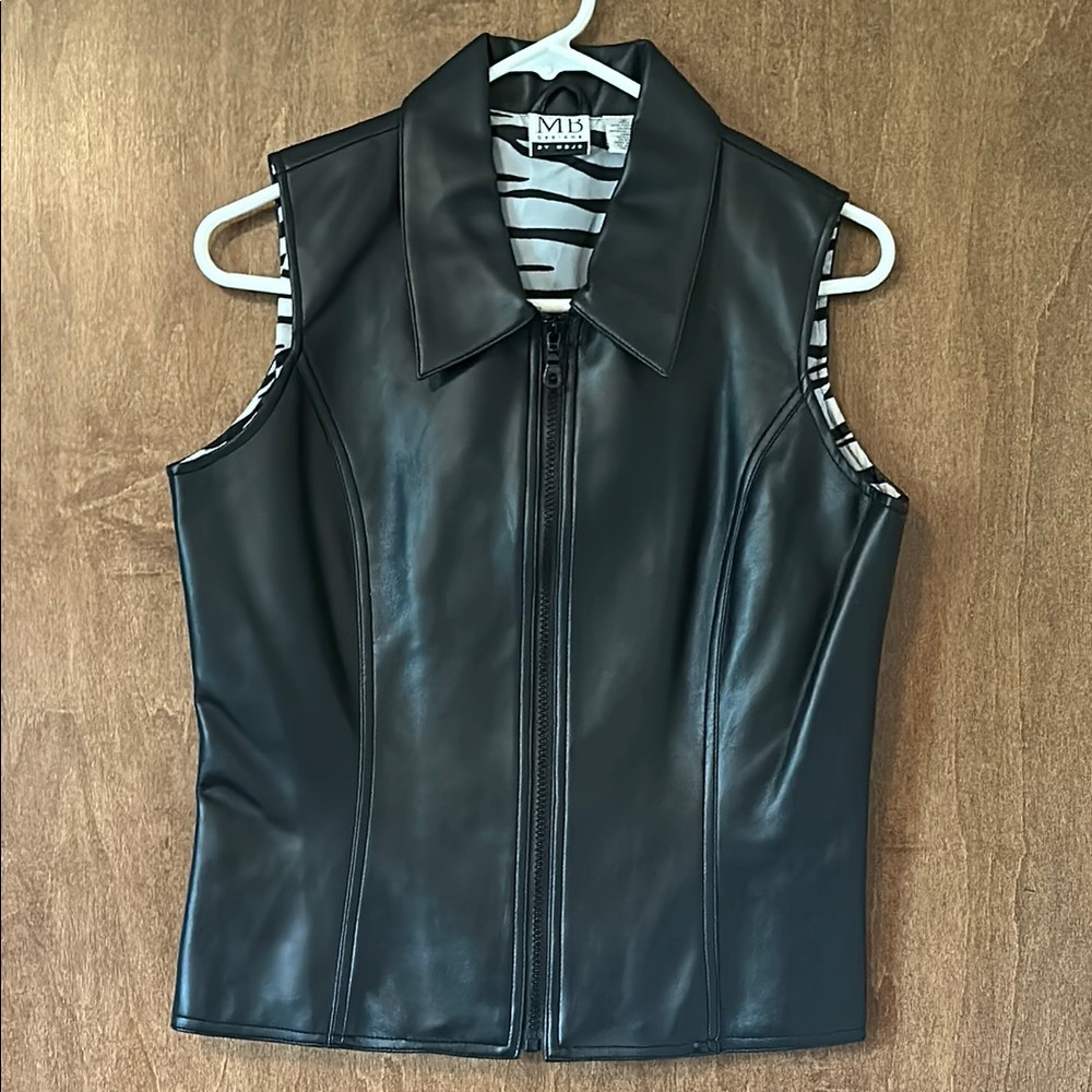 Black Sleeveless Faux Leather Vest